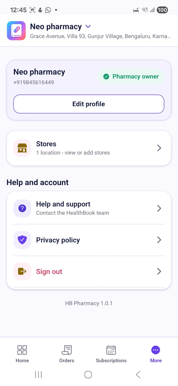 Pharmacy profile and stores in HealthiBit Pharmacy
